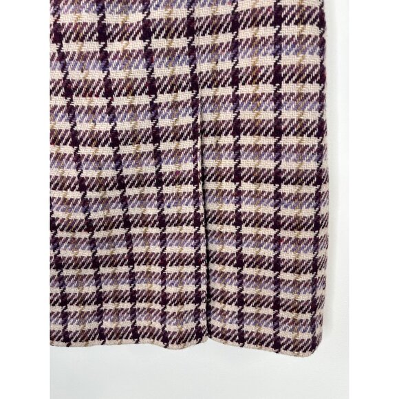 Loft Tweed Pleated Skirt Wool Blend Size 6 Purple Cream Plaid Mini - Picture 5 of 14